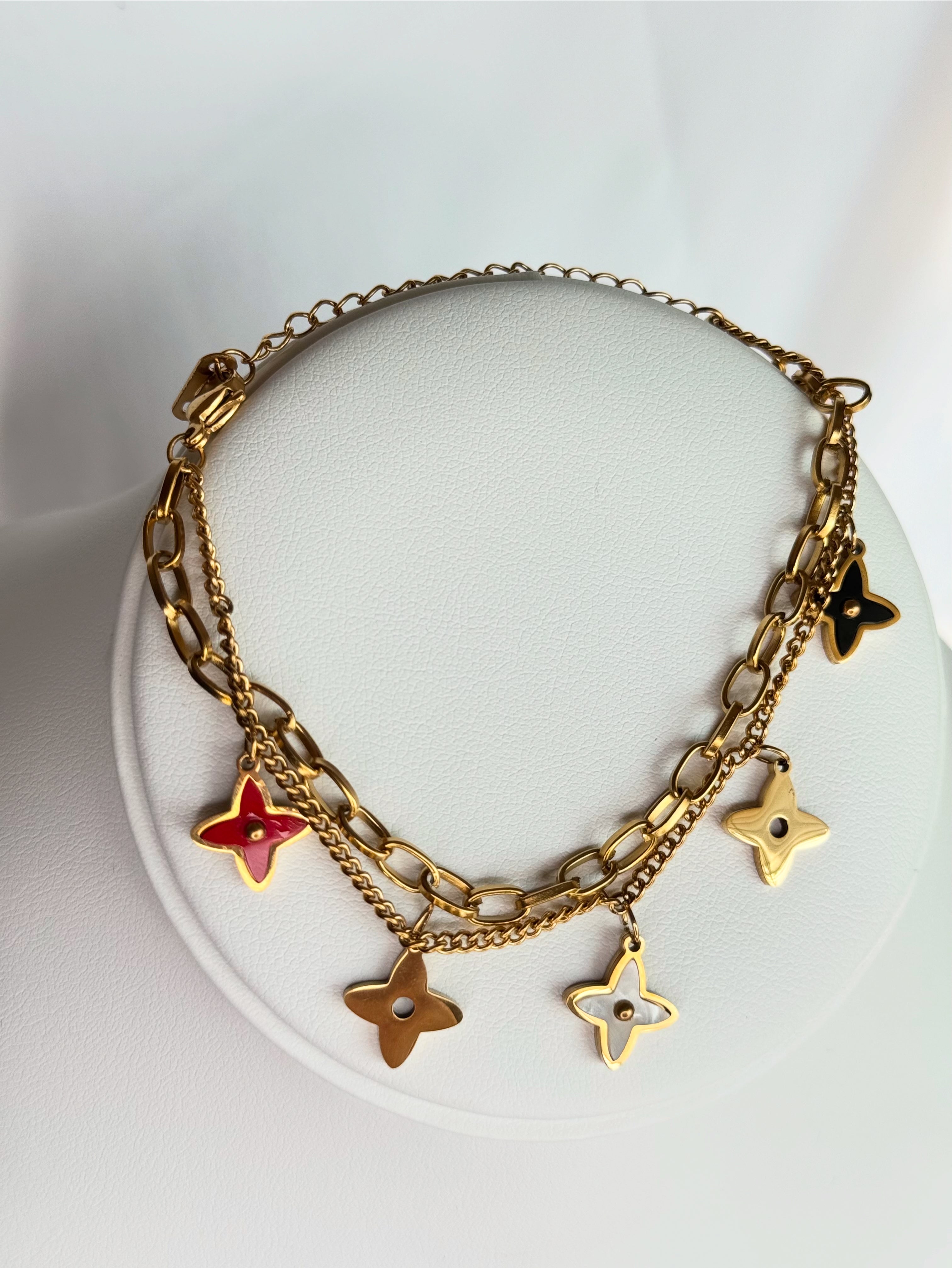 Multicolored Gold Clover Layered Bracelet