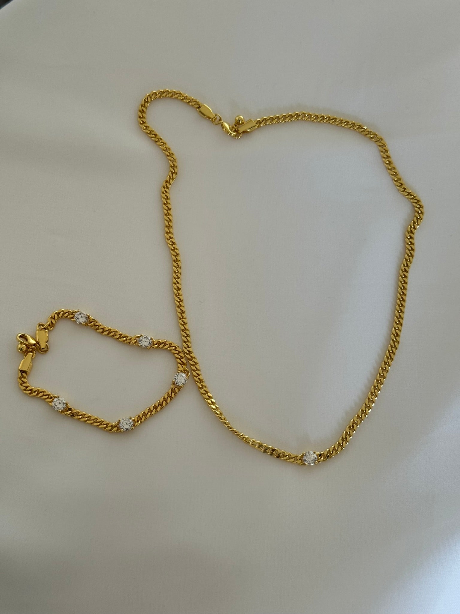 Gold Rhinestone Chain Necklace and Bracelet Set