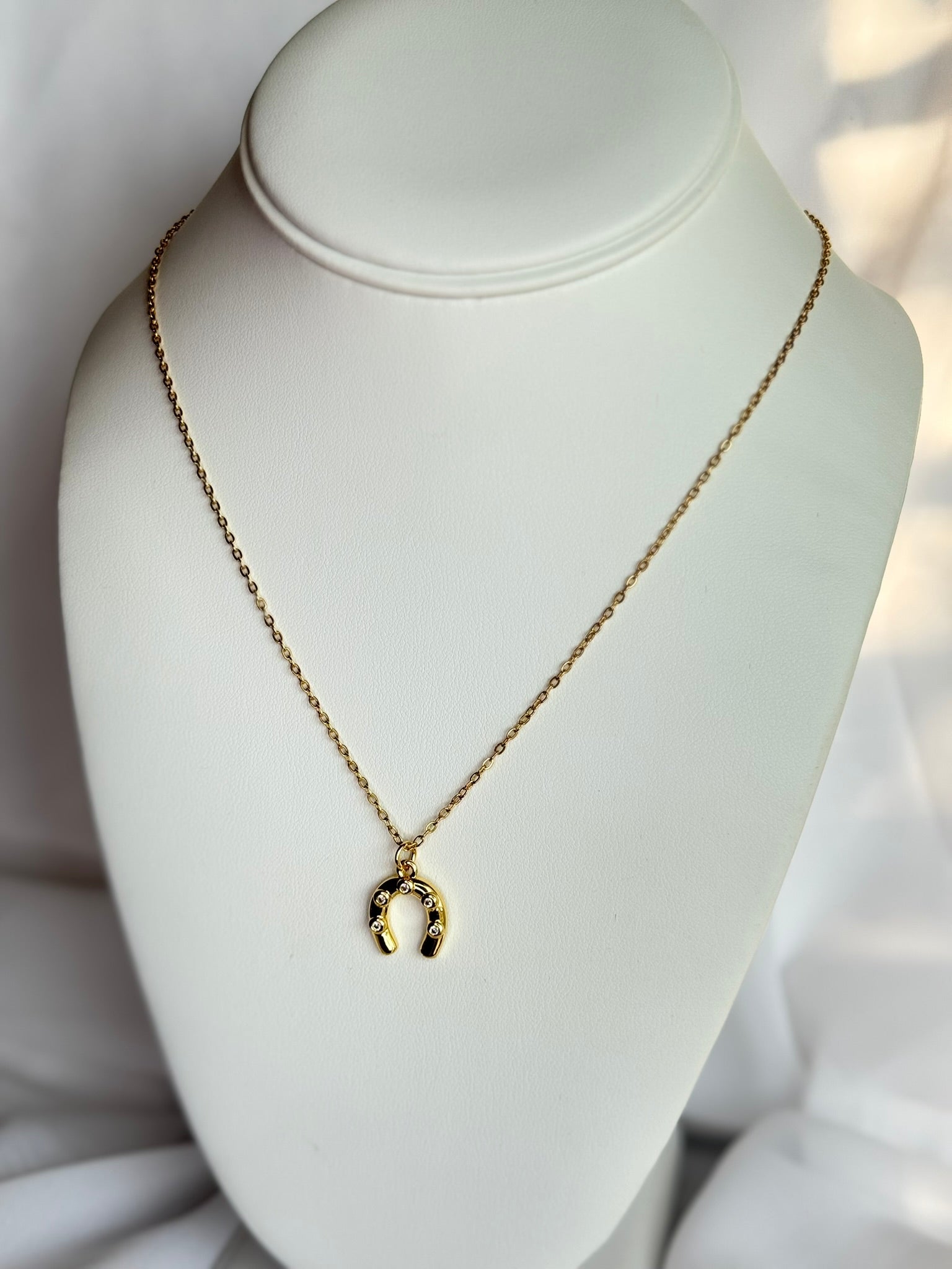 Gold RhineStone Horseshoe Pendant Necklace