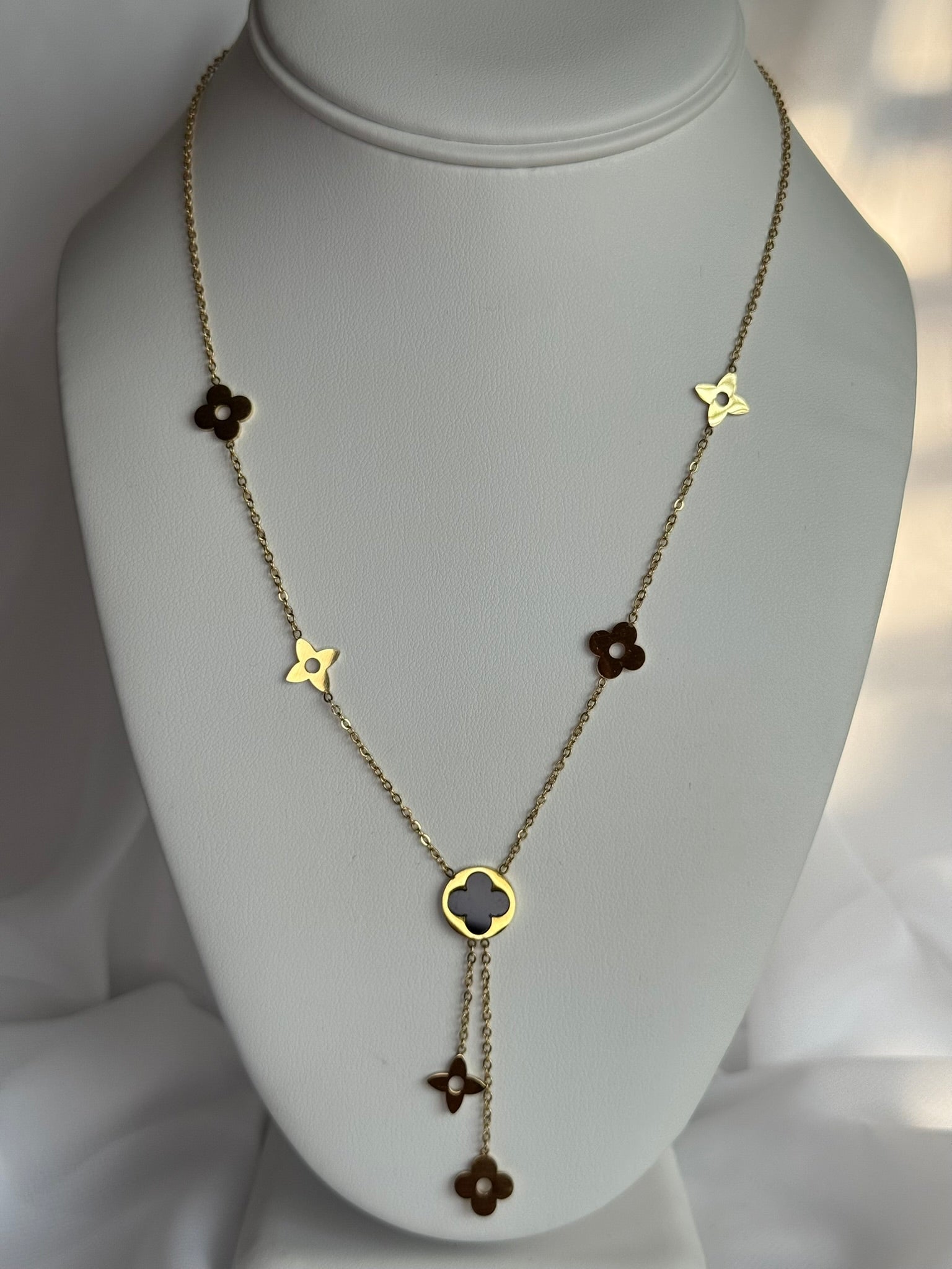 Gold and Black Clover Necklace