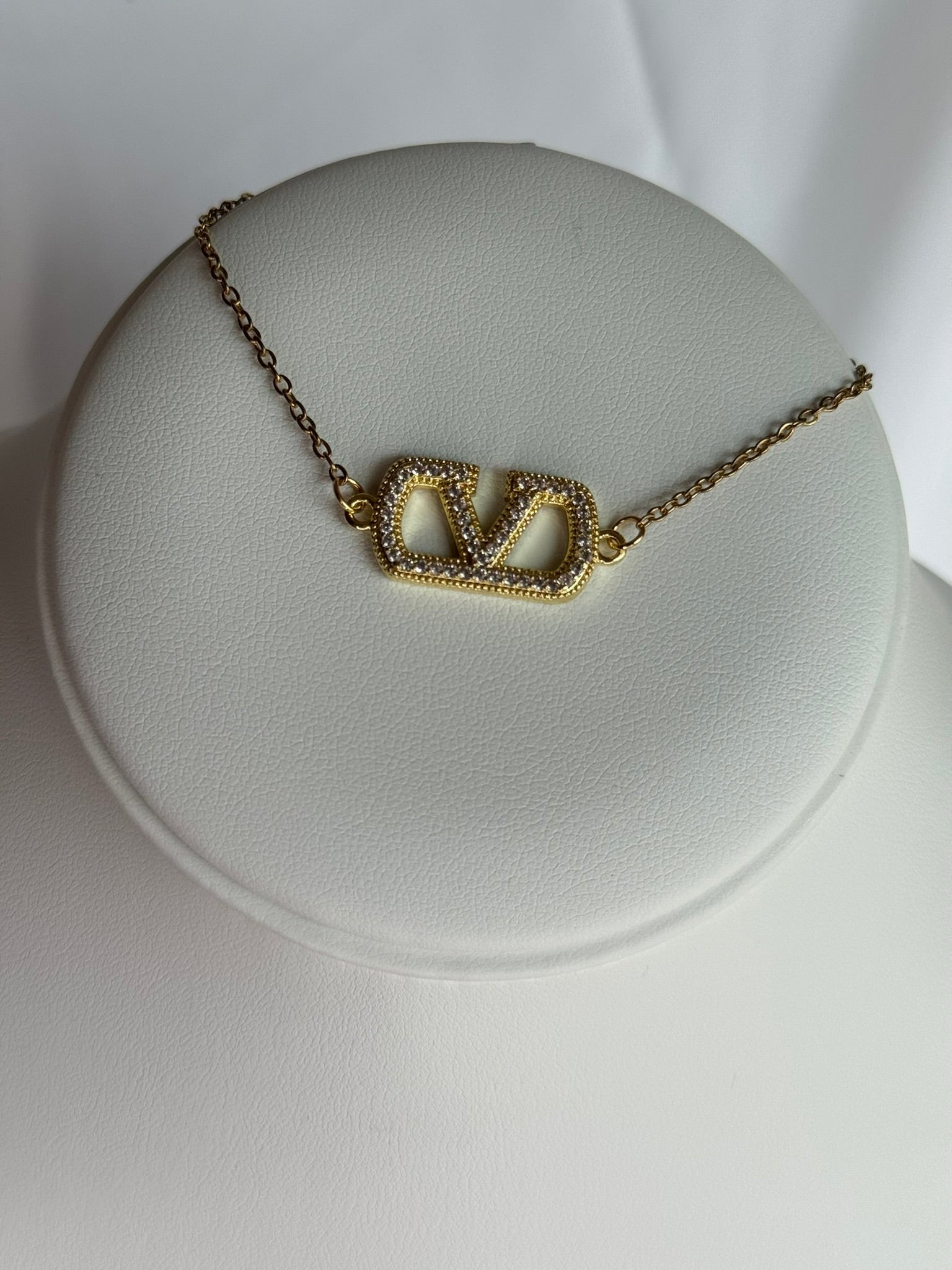 Gold "V" Letter Rhinestone Bracelet