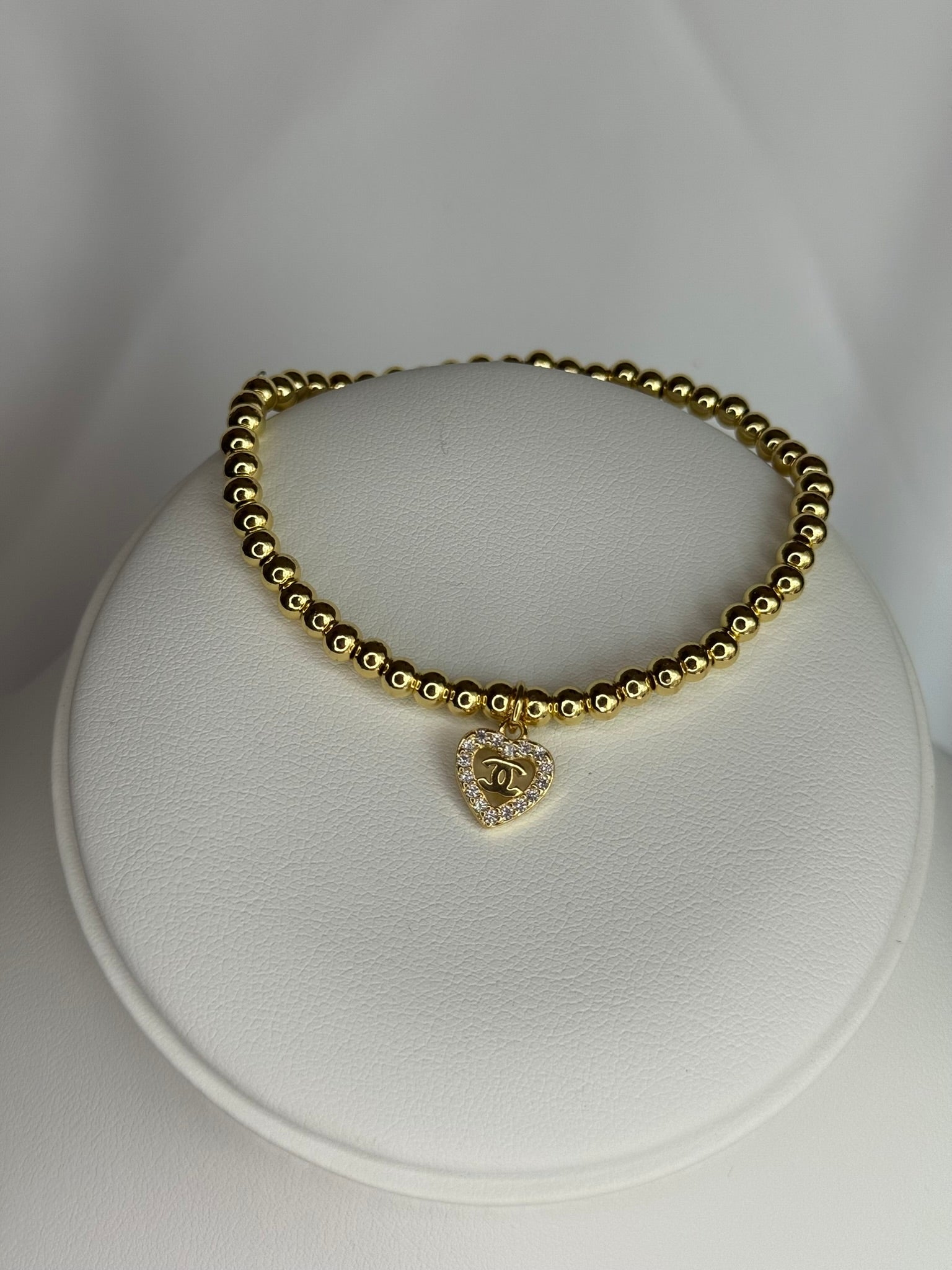 Gold Heart CC Charm Bracelet