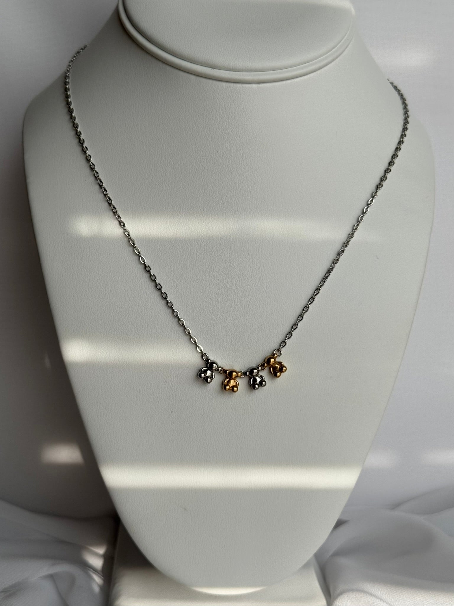 Silver and Gold Multiple Bear Pendant Necklace