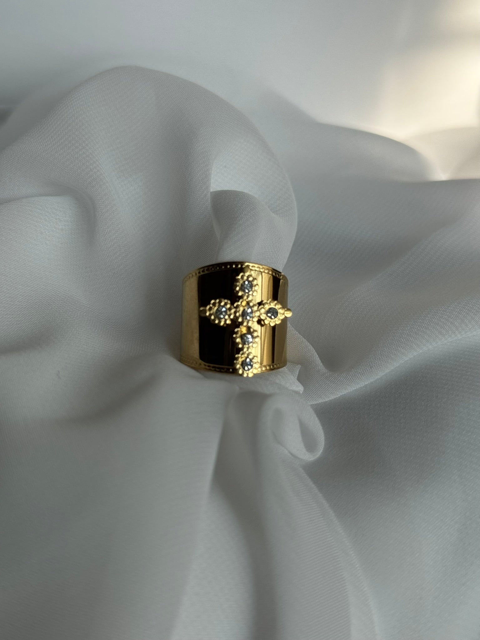 Gold Rhinestone Cross Ring