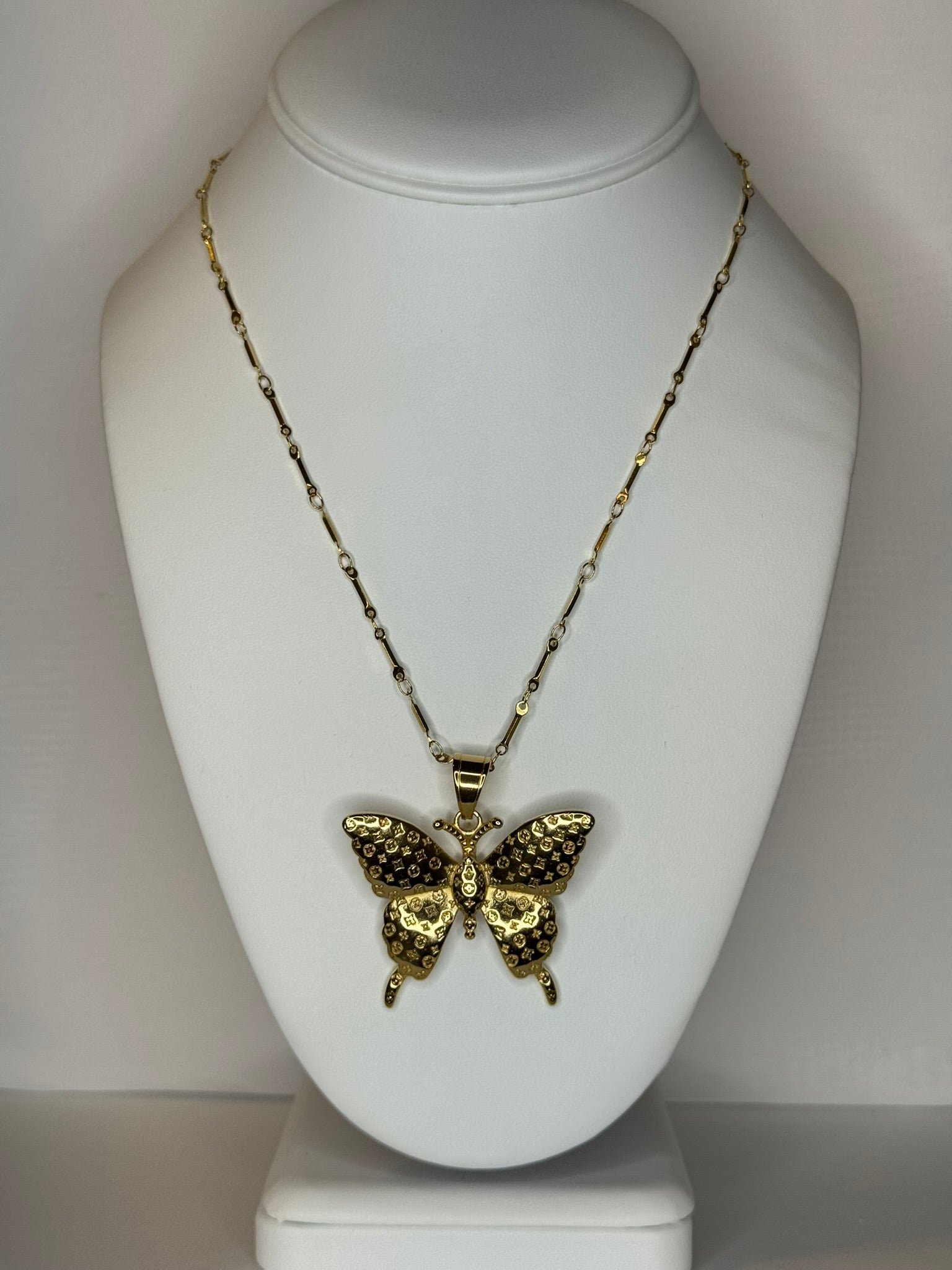 Large Gold Monogram Buterfly Pendant Necklace