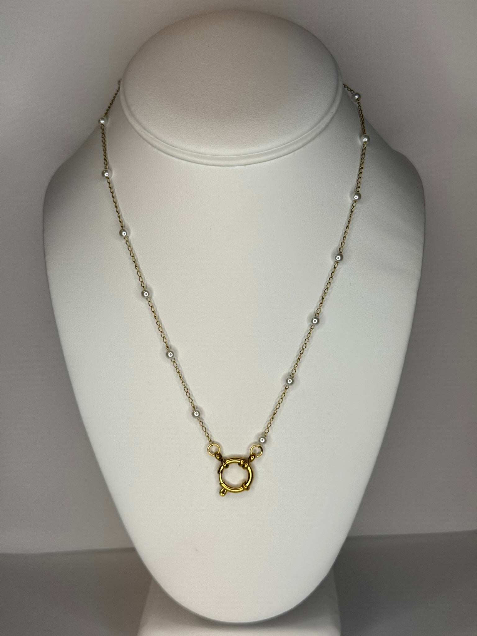 Gold Pearl Charm Holder Necklace