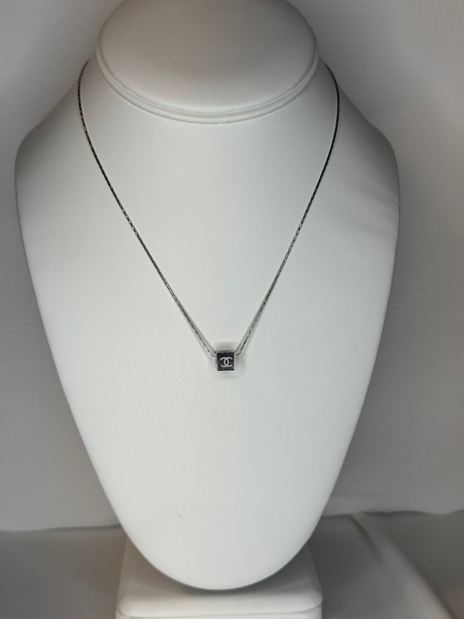 Silver Cube CC Pendant Necklace